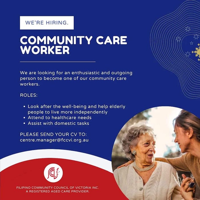 We re Hiring Community Care Worker Filipino Community Council Of 